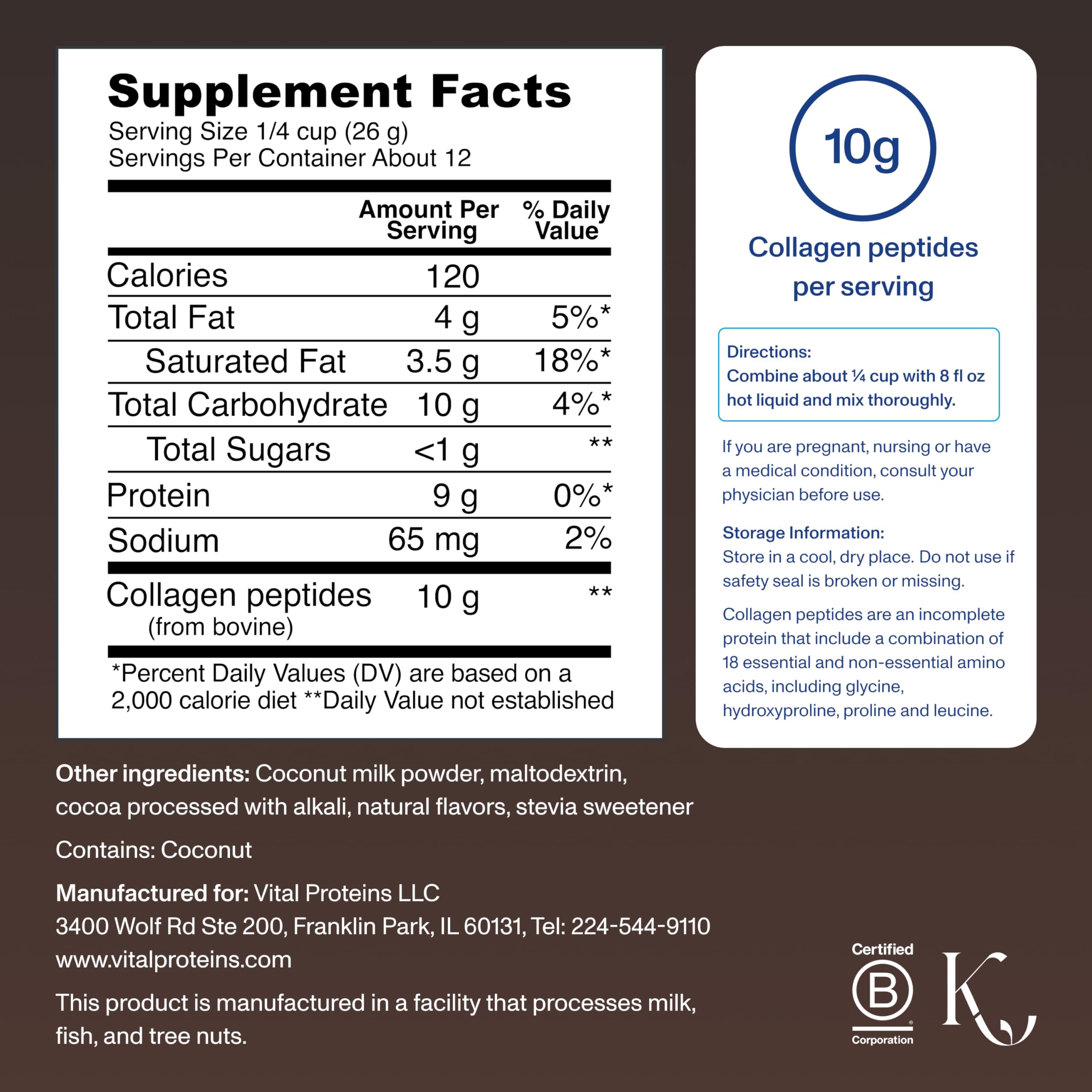 Serving size of 10g collagen peptides per serving