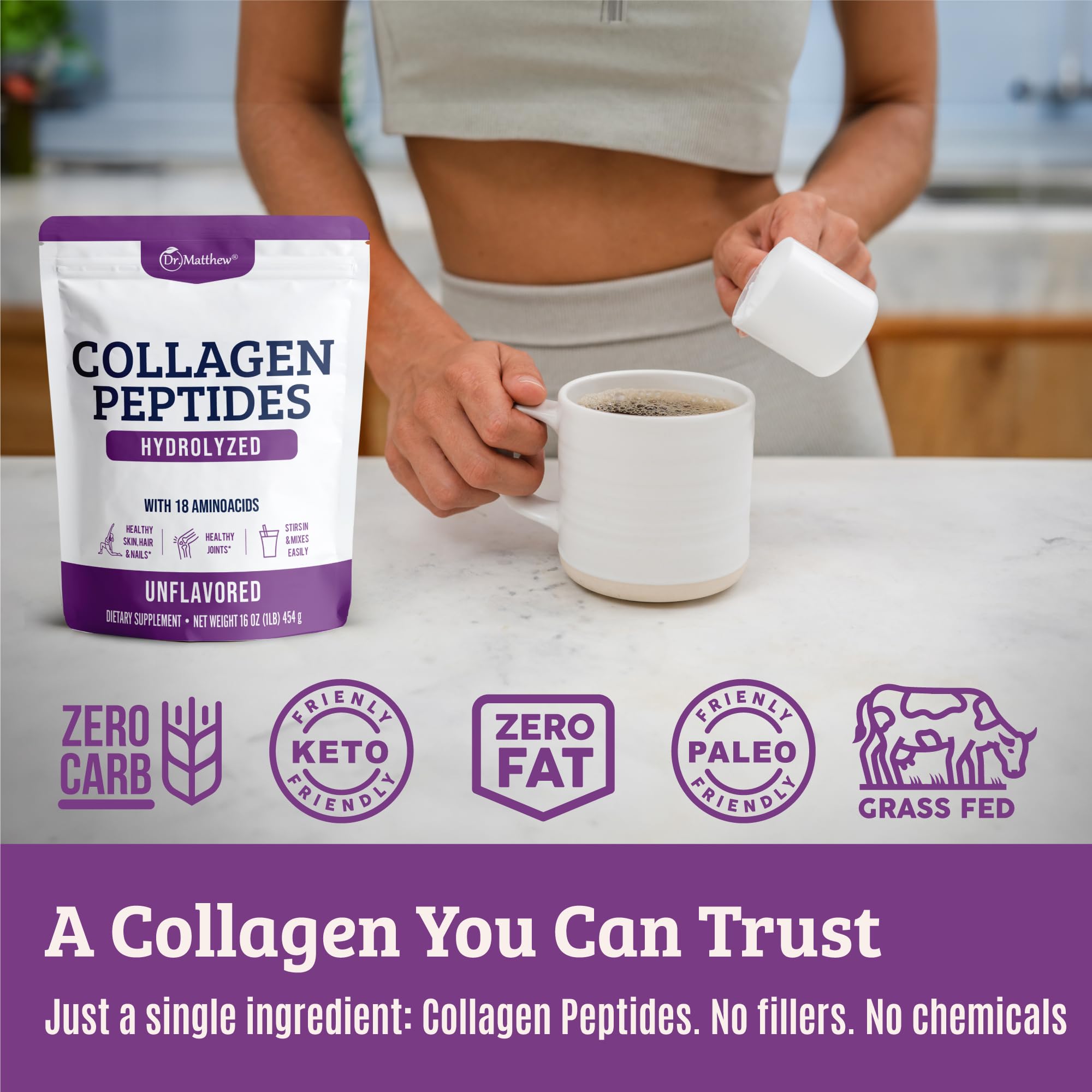 Side view of collagen peptides bottle