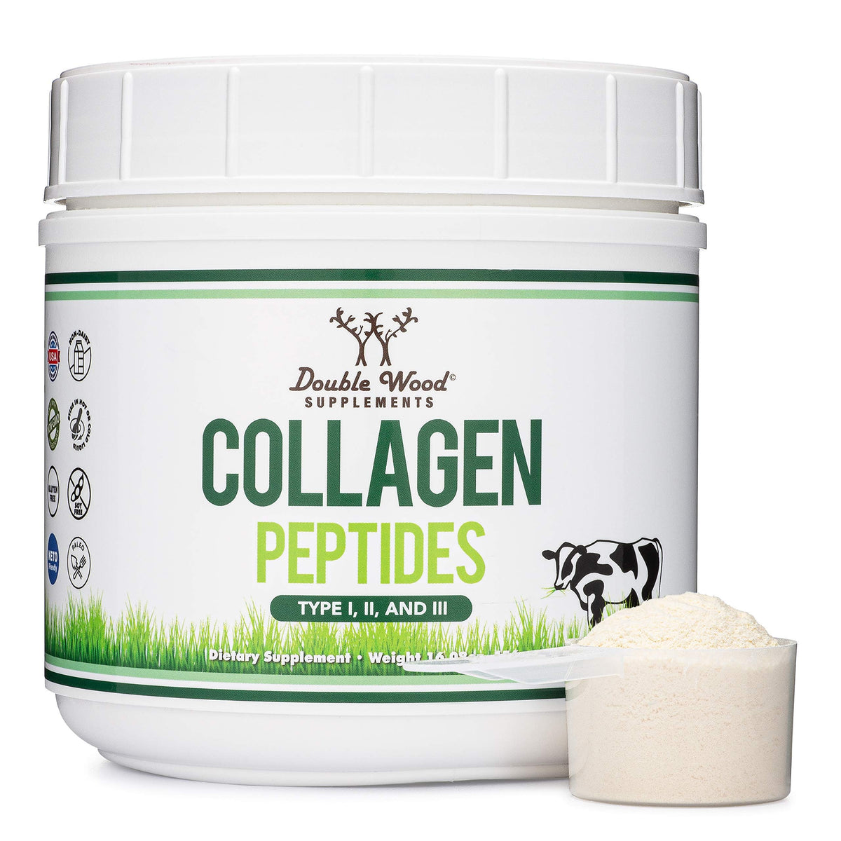 Collagen Peptides Powder bottle on white background