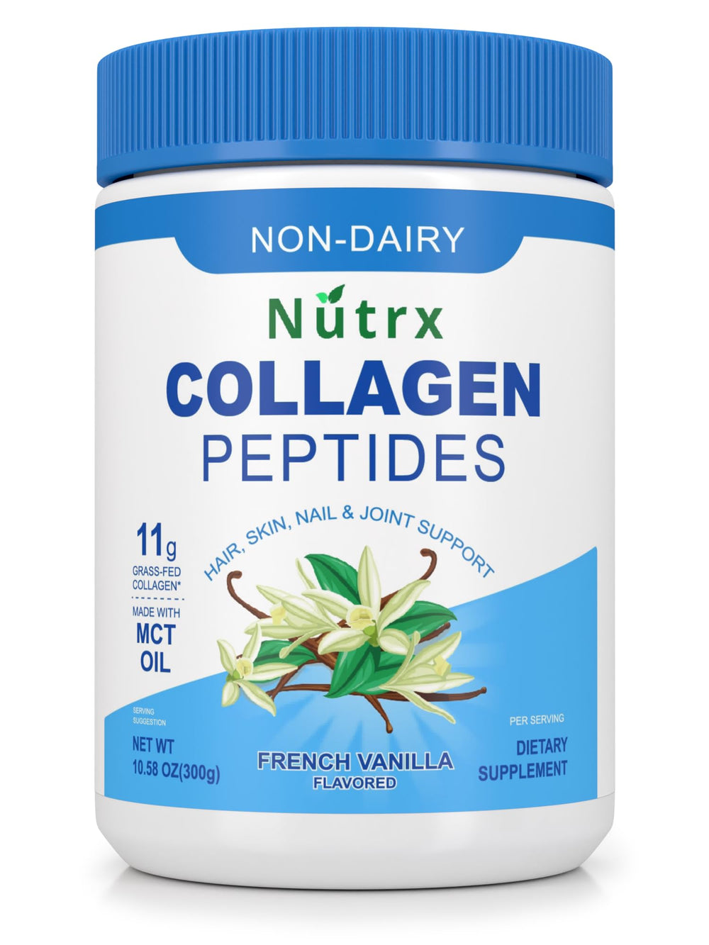 Vanilla collagen peptides powder in scoop