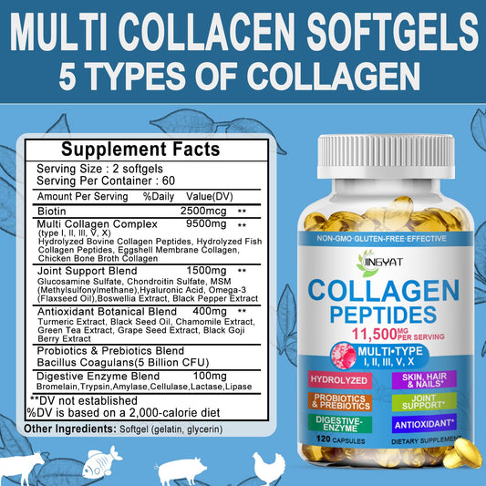 Supplement ingredients panel for Multi Collagen Peptides Softgels