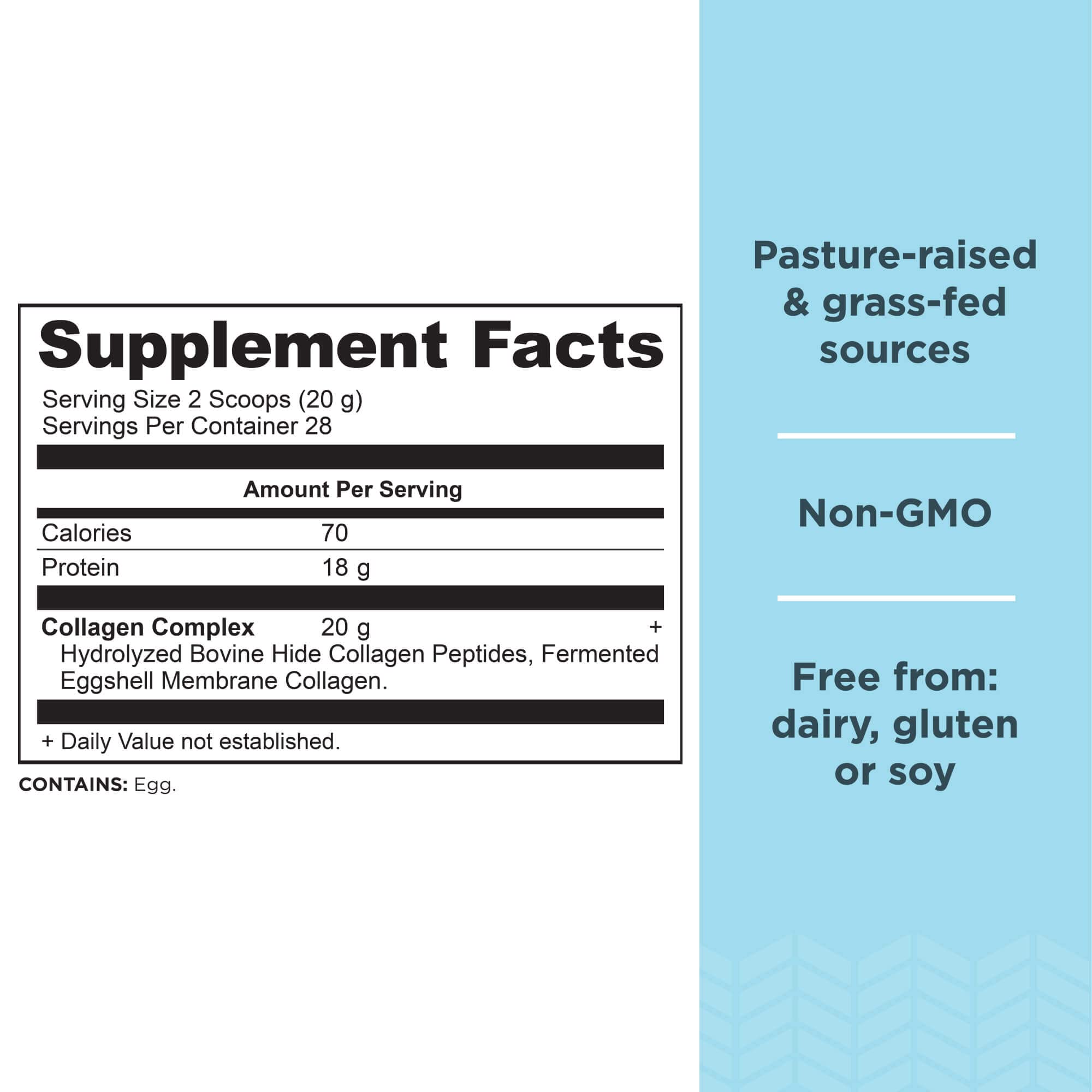 Scoop of collagen peptides powder with 20g serving