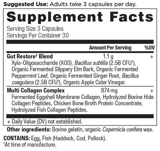 Close-up of multi collagen capsules with probiotics