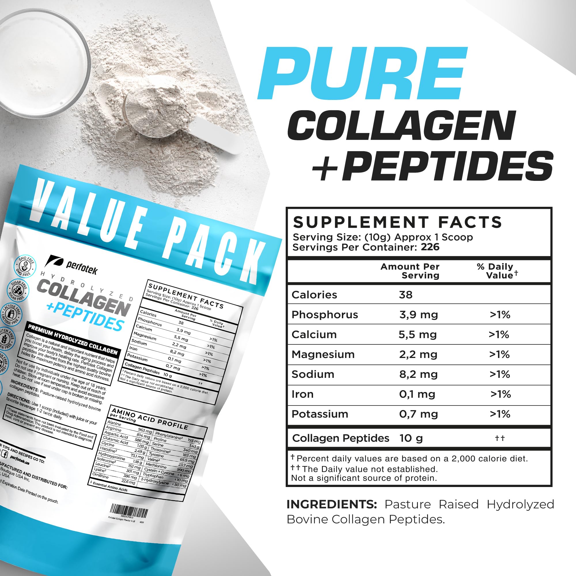 Close-up of hydrolyzed collagen peptides