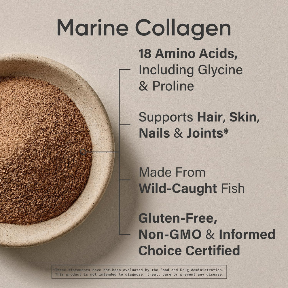 Dark chocolate collagen powder being mixed into a beverage