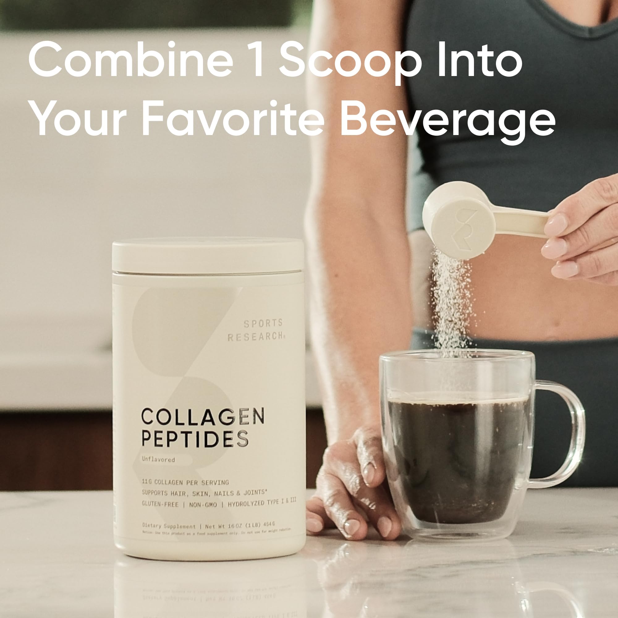 Post-workout collagen powder for joint support with bottle and scoop