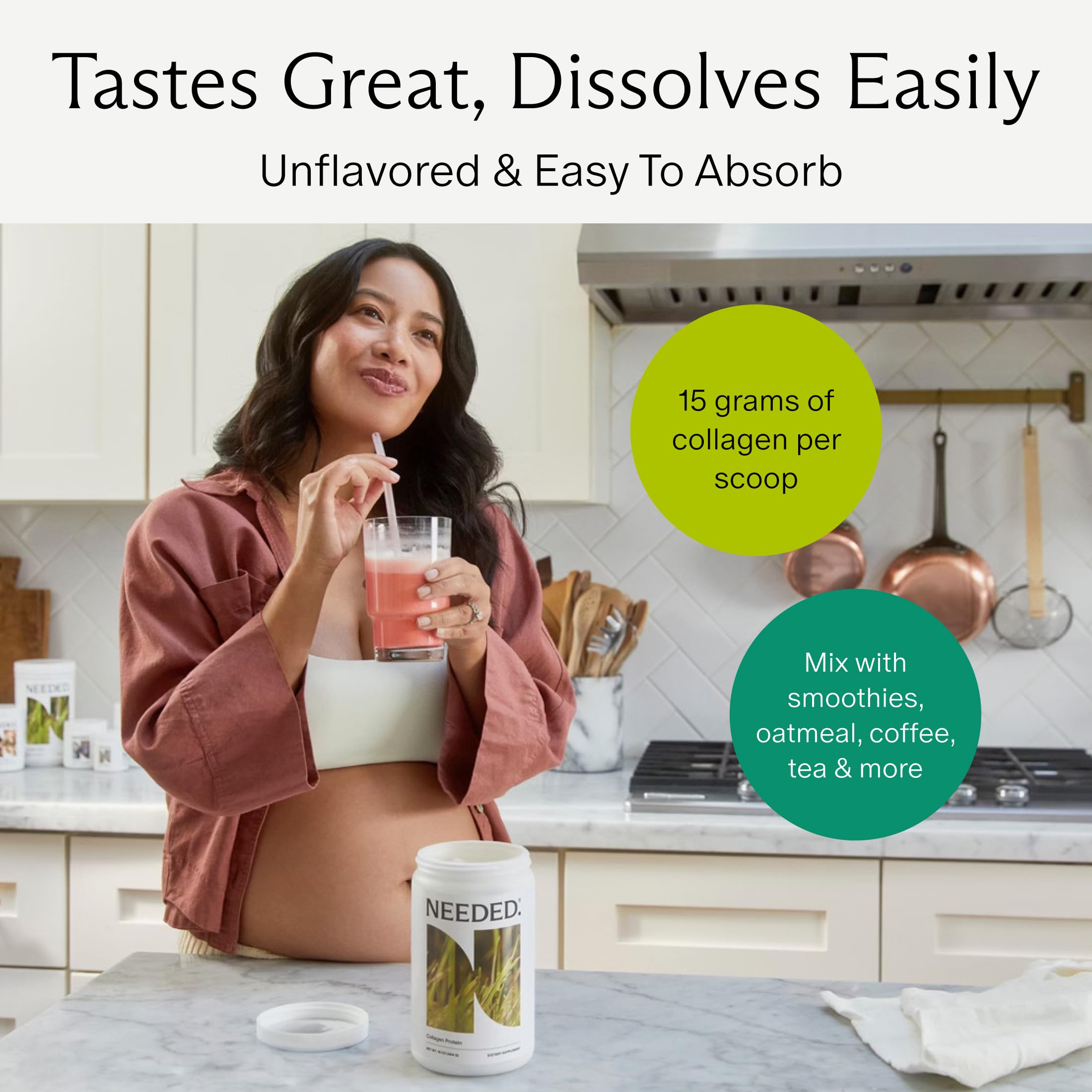 Serving scoop of hydrolyzed collagen powder