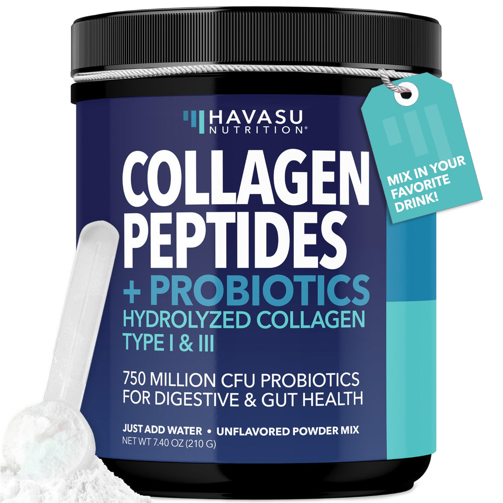 Grass-fed collagen peptides powder scoop with water
