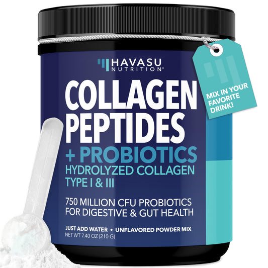 Grass-fed collagen peptides powder scoop with water