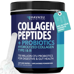 Grass-fed collagen peptides powder scoop with water