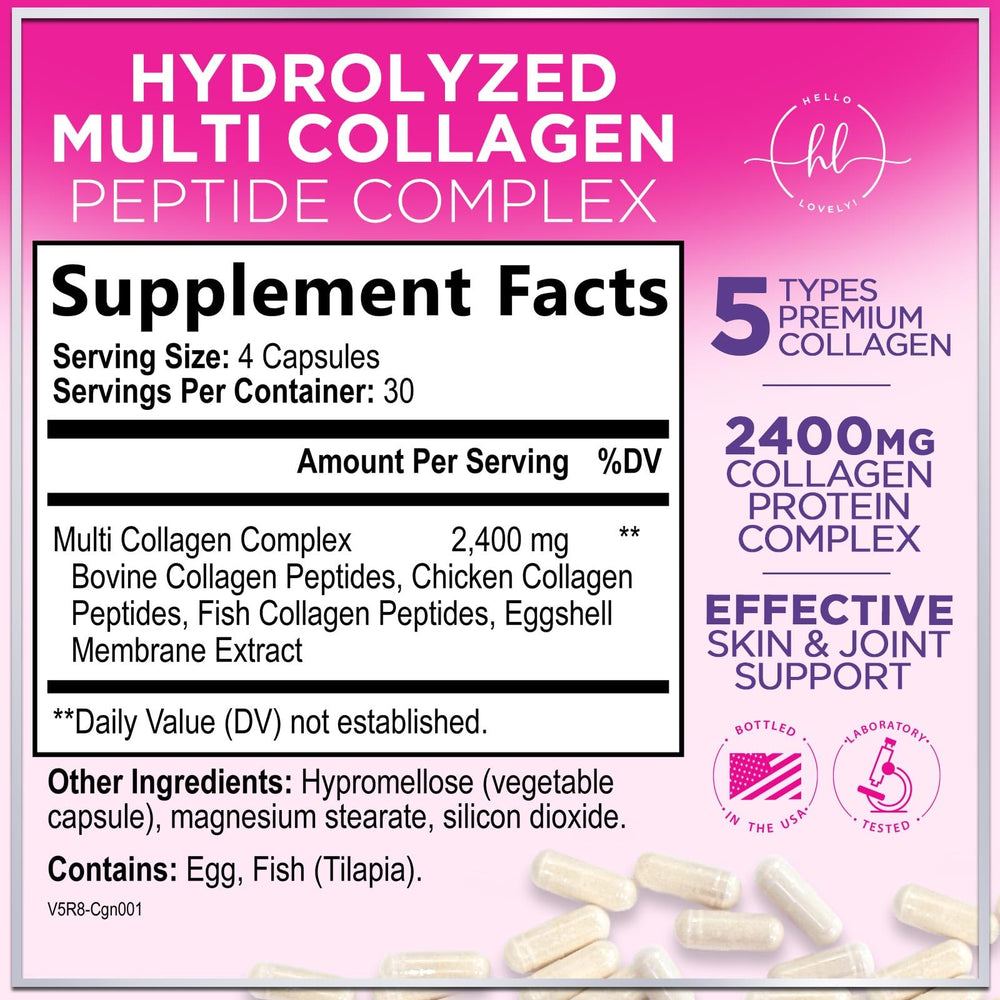 Label showing Types I II III V X collagen blend