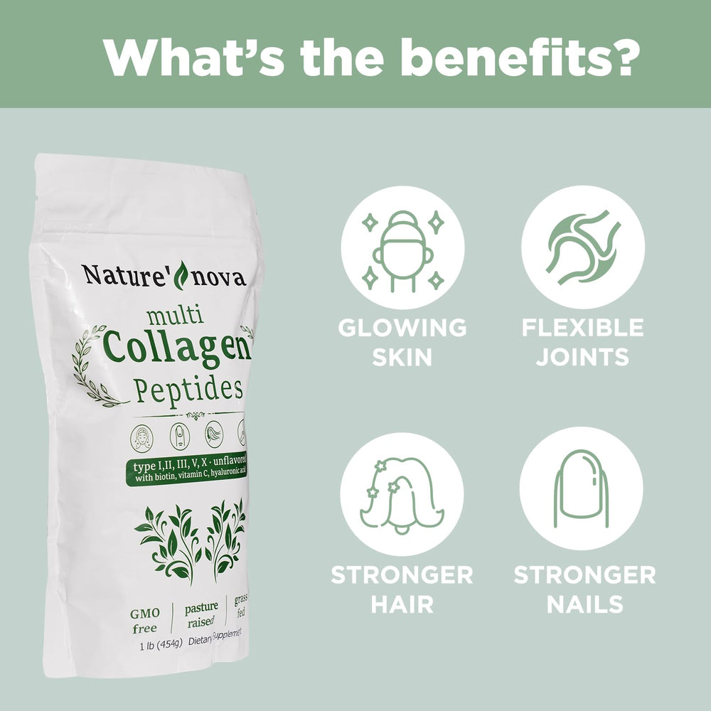 Illustration of collagen types I, II, III, V, and X sources