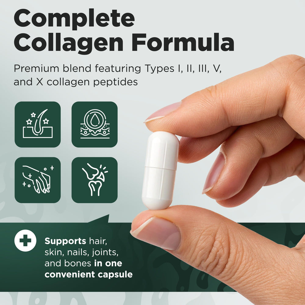 Collagen types I, II, III, V and X in capsule form
