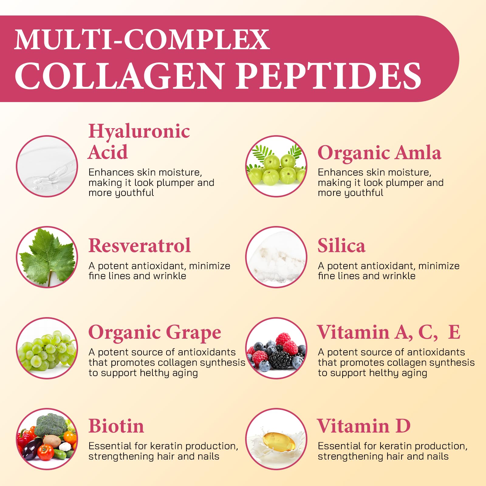 Label showing vitamins and minerals included in collagen gummies