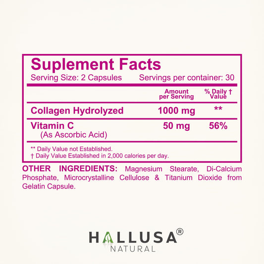 Close-up of collagen pills highlighting 1000 mg strength