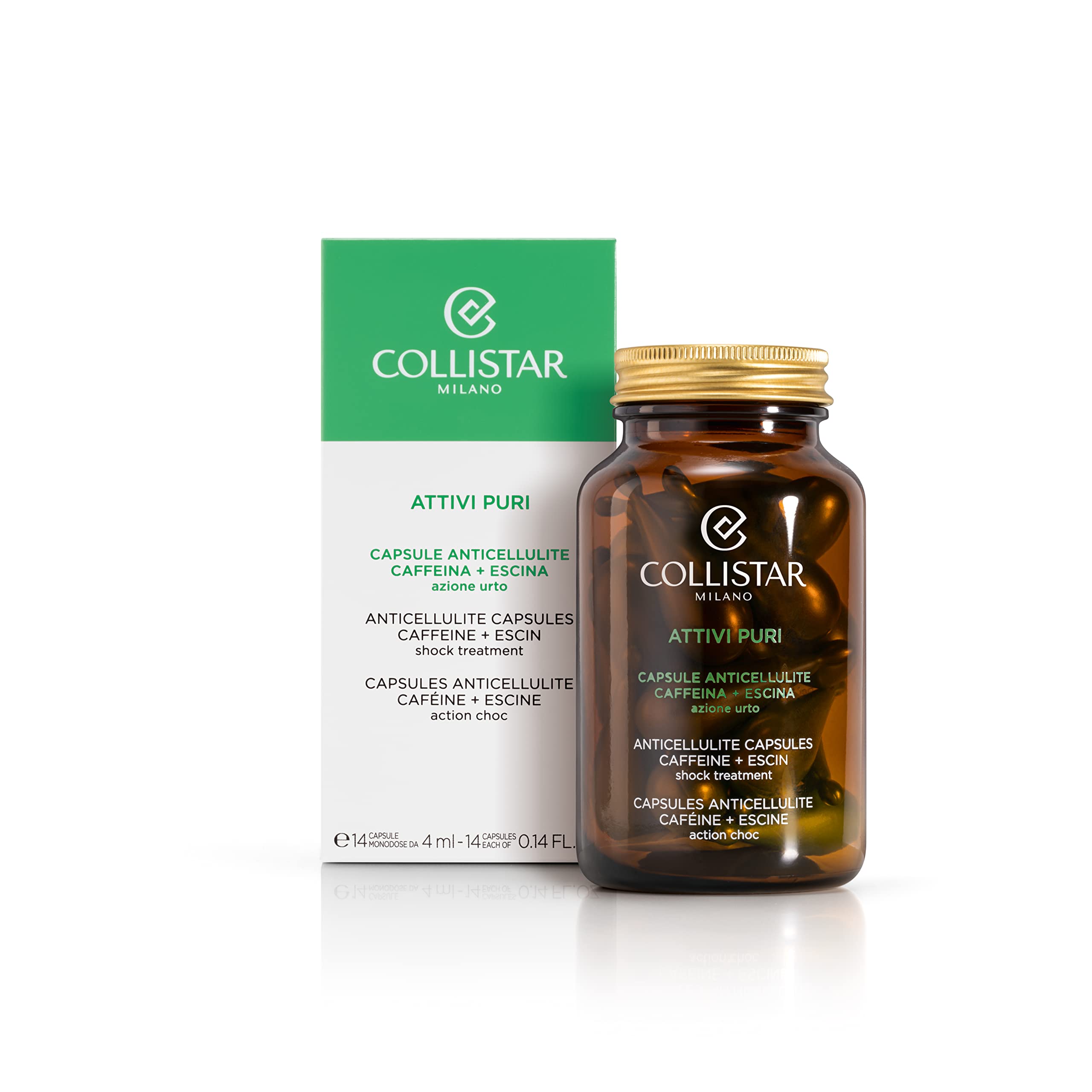 Illustration of caffeine and escin active ingredients for cellulite treatment