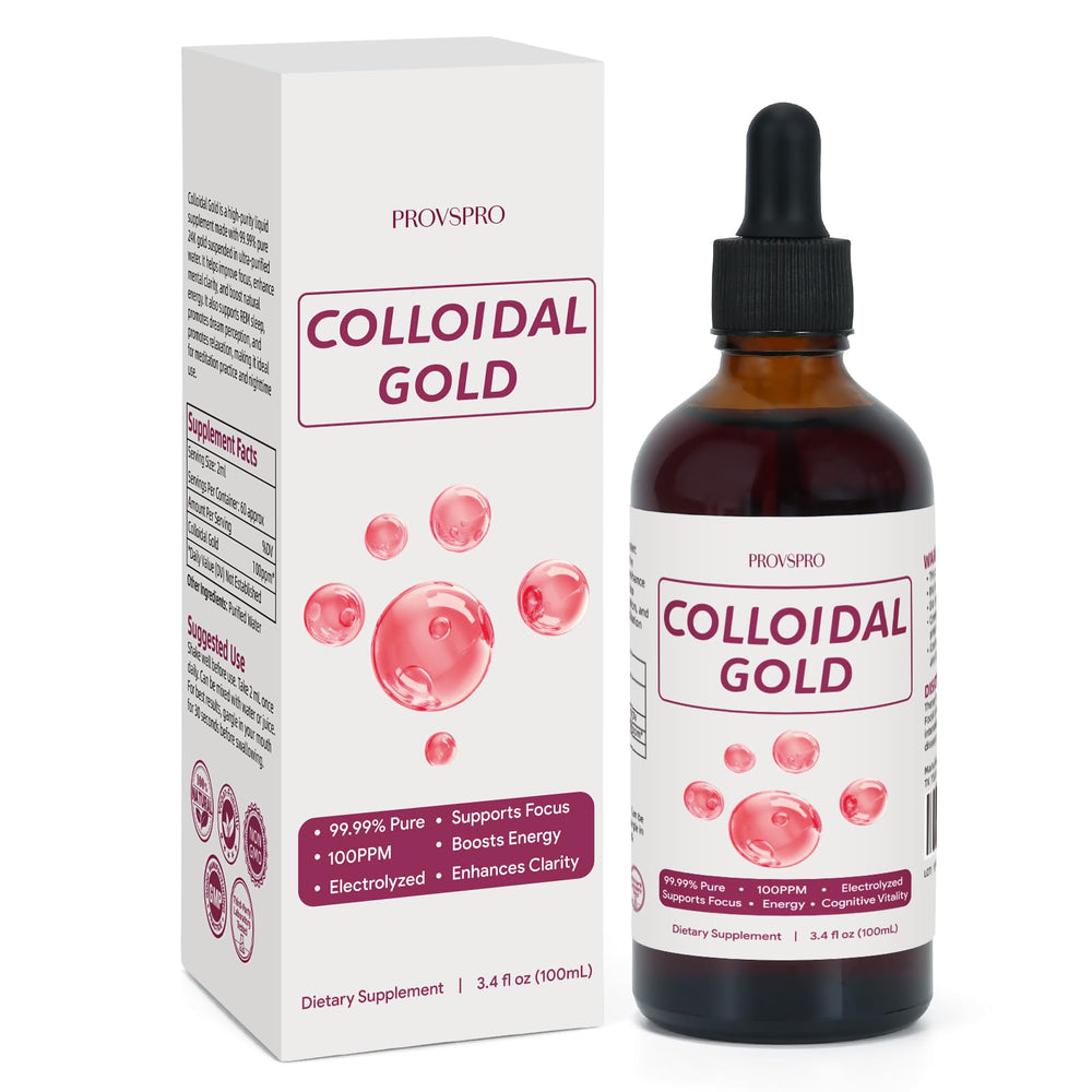 Front view of Colloidal Gold 100ppm 4 oz bottle
