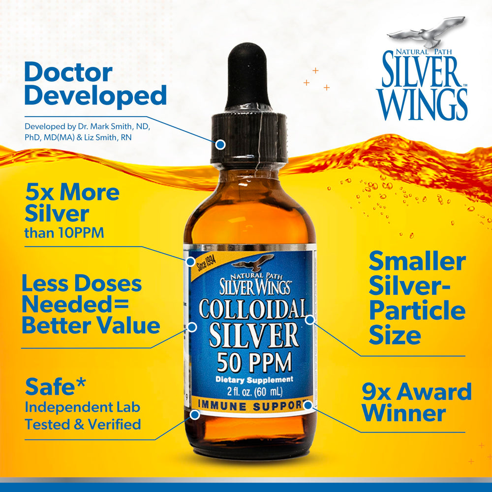 Amber glass bottle containing 50ppm colloidal silver