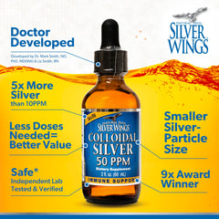 Amber glass bottle containing 50ppm colloidal silver
