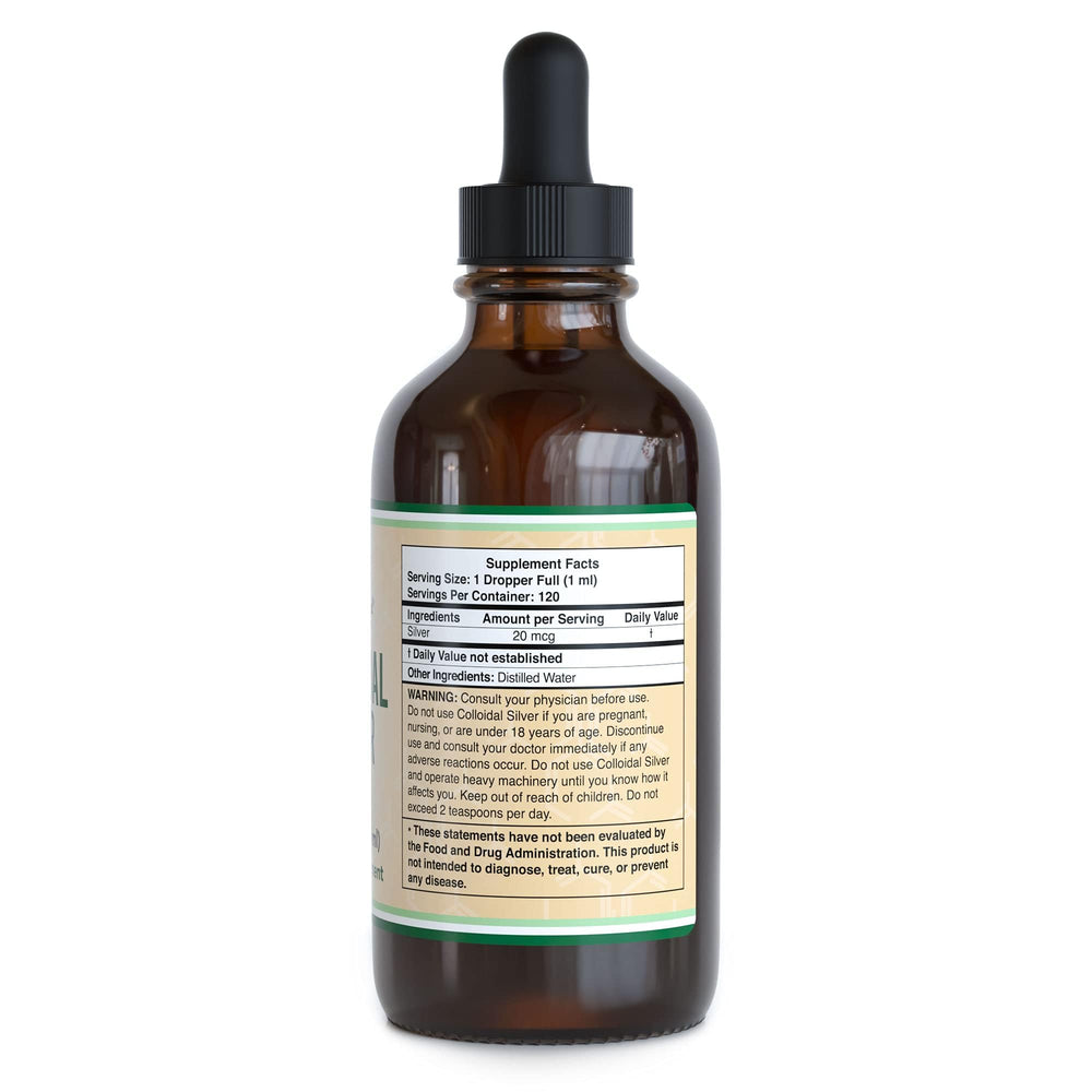 Glass bottle of Colloidal Silver 20 PPM with dropper cap
