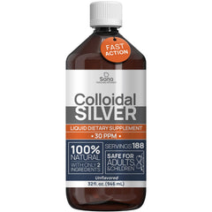 Bottle of Colloidal Silver Liquid 32 oz with 30 PPM label