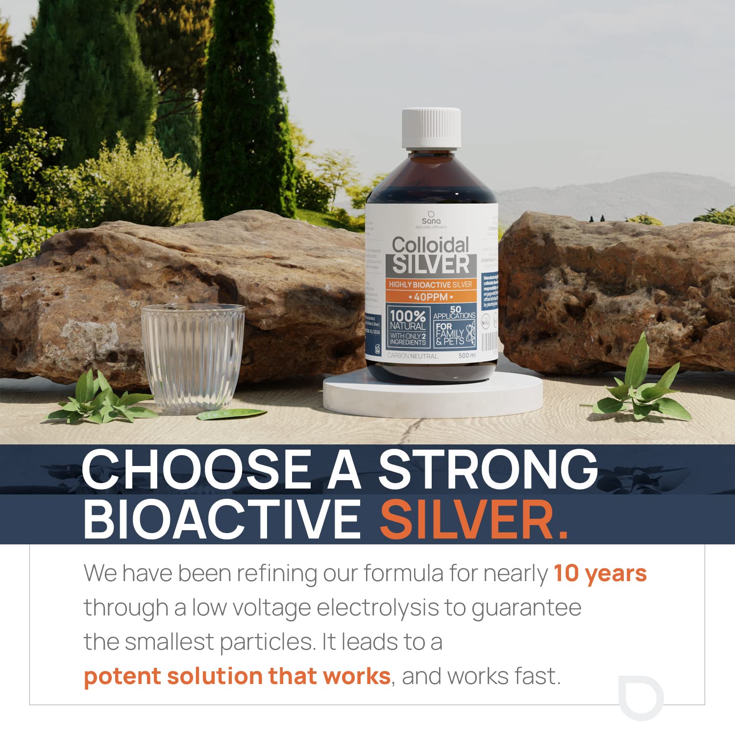 Close-up of colloidal silver bottle label showing 30 PPM