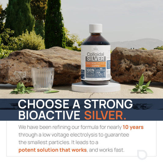 Close-up of colloidal silver bottle label showing 30 PPM