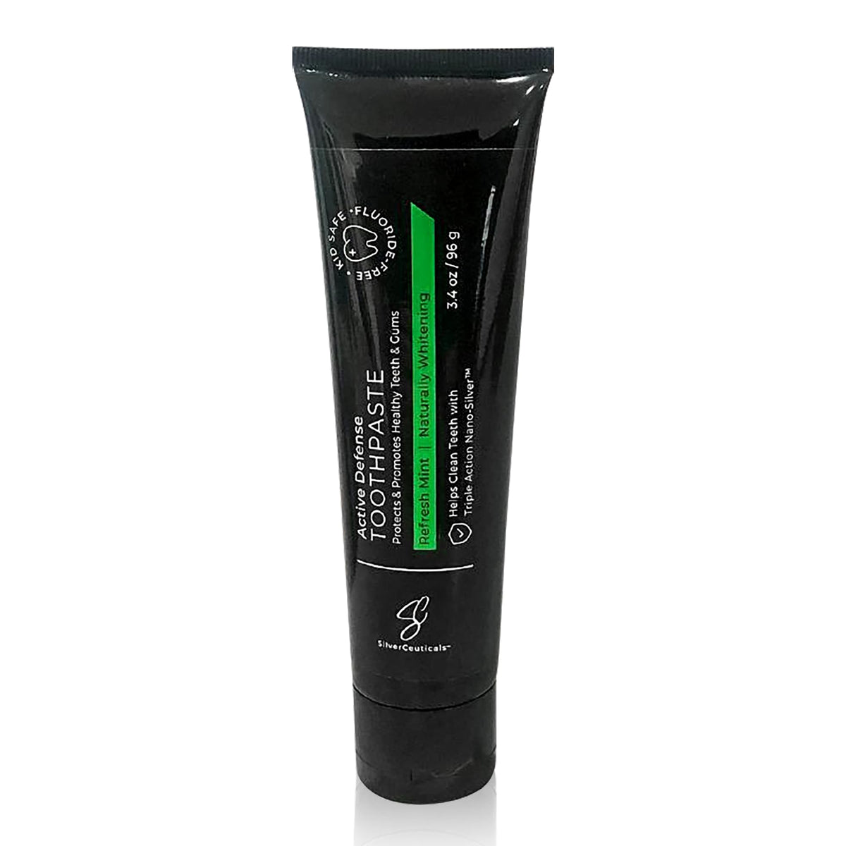 Front label view of Colloidal Silver Toothpaste Refresh Mint 3.4oz tube