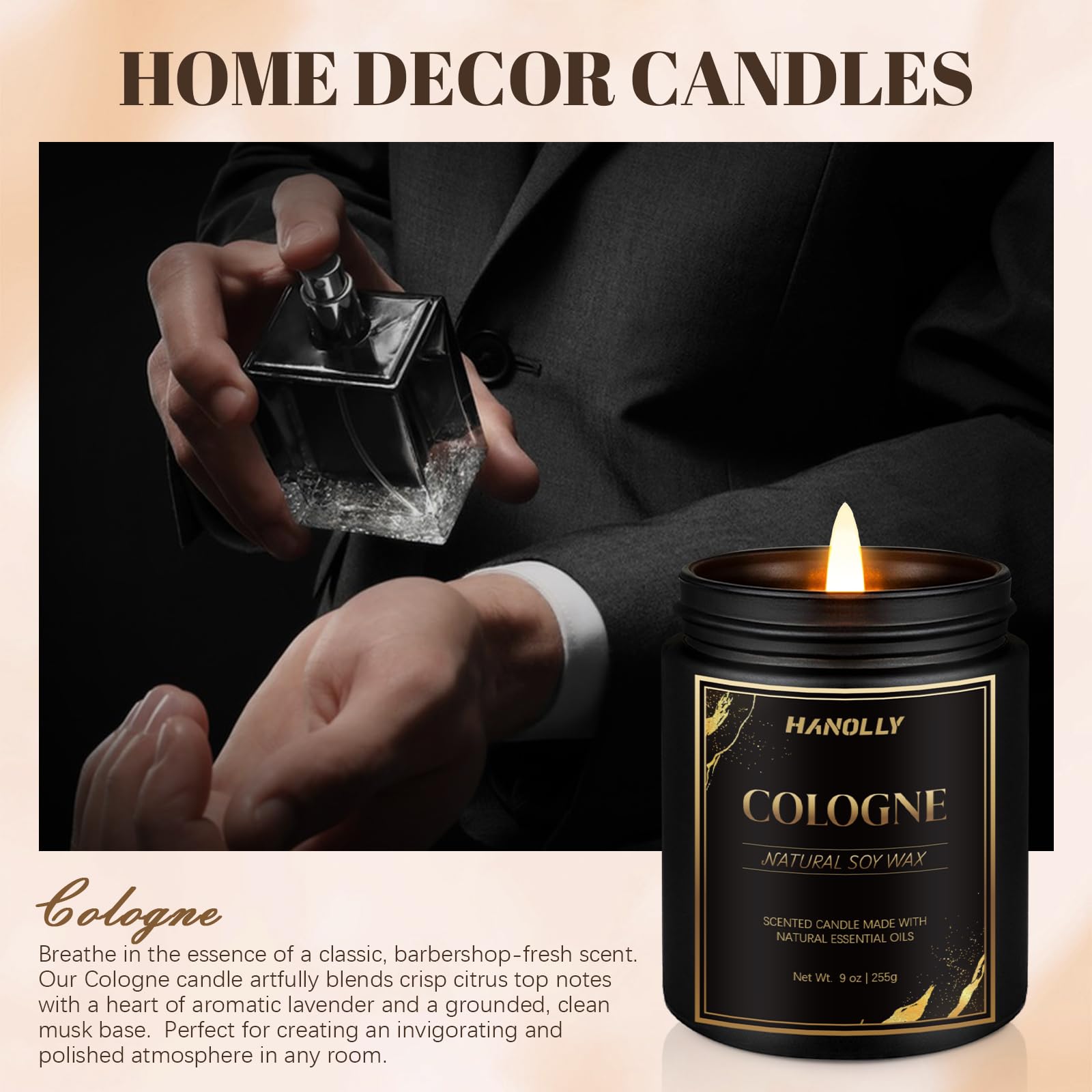 Side profile of the Cologne Candle in a black jar