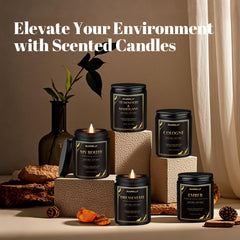 Cotton wick and clean burn in a black jar