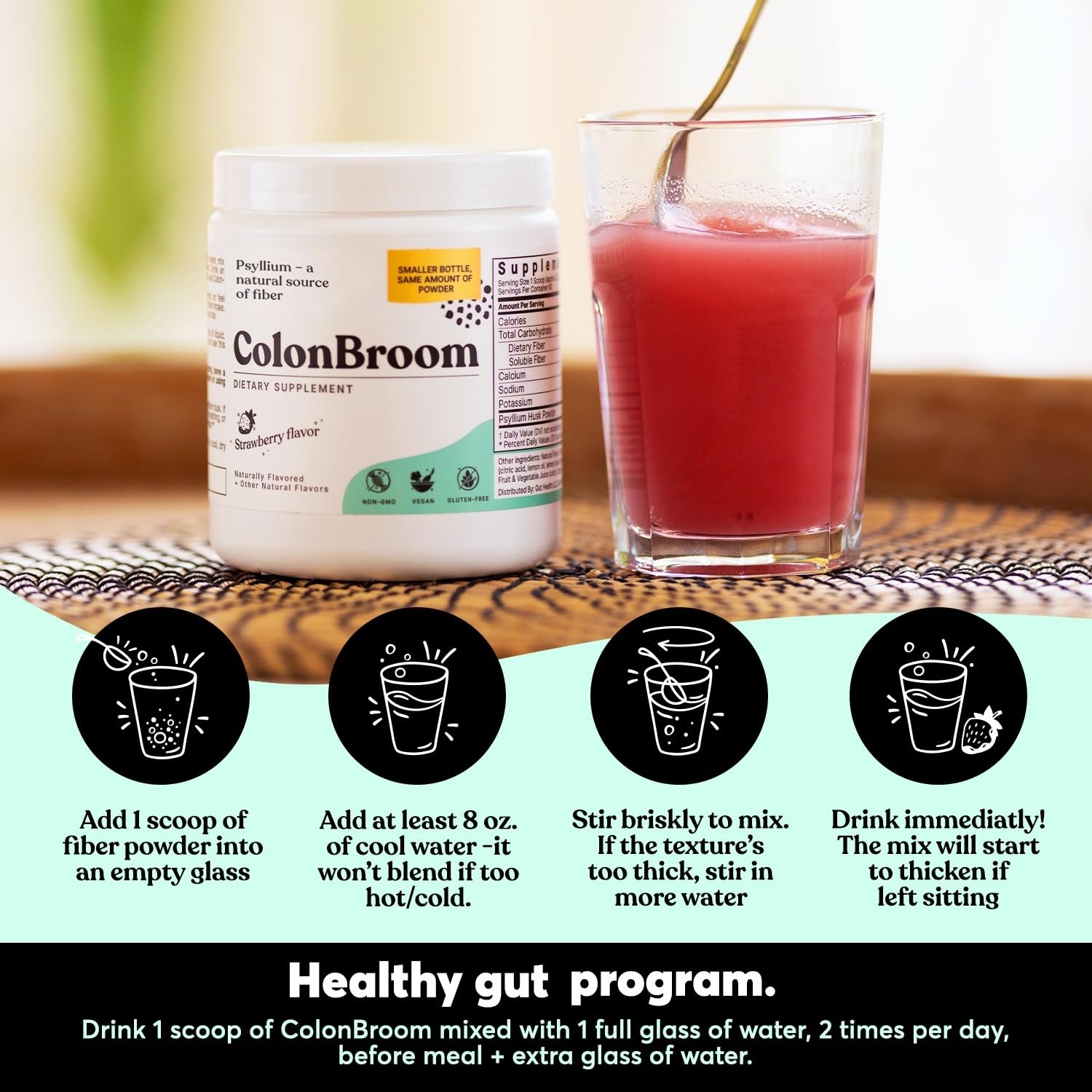 ColonBroom 100 servings packaging emphasizes value and convenience.