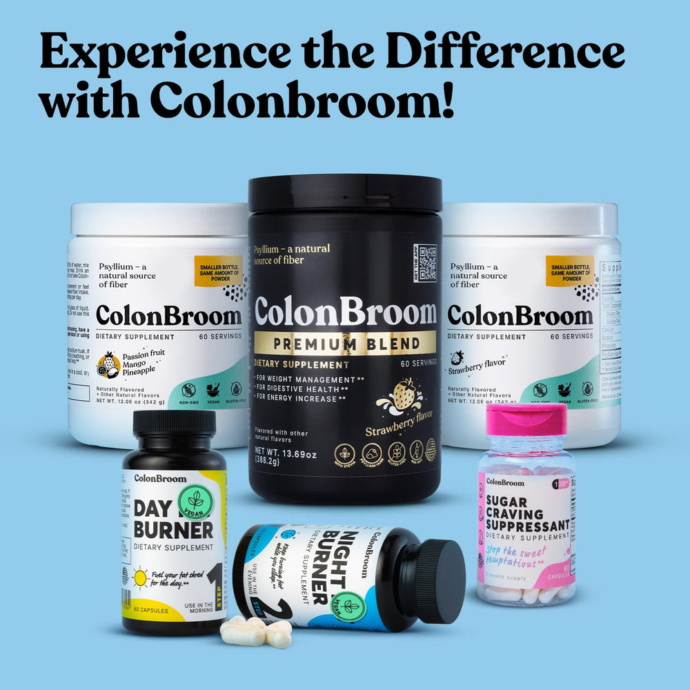 USA-made vegan capsules label for Colon Broom Day & Night Burner