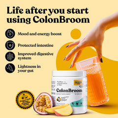 Prepared ColonBroom drink mixed with water in a glass