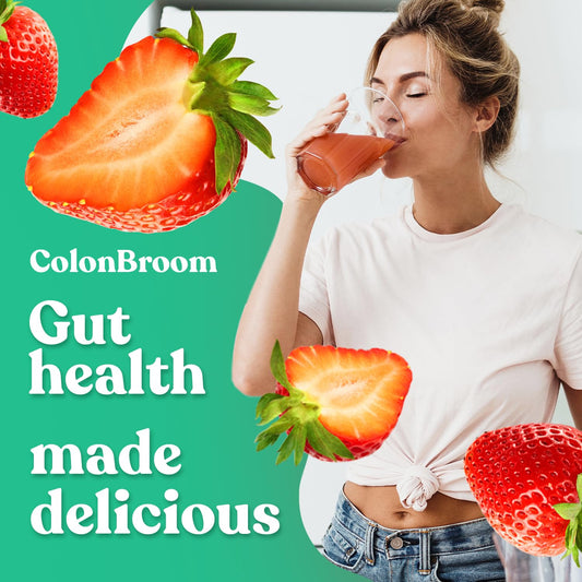 Scoop of ColonBroom psyllium husk powder strawberry flavor