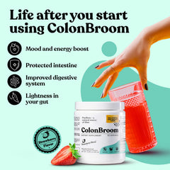 Strawberry flavored ColonBroom fiber powder shake