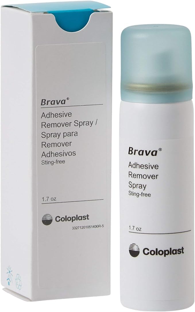 Coloplast Brava Adhesive Remover spray bottle for easy residue removal.