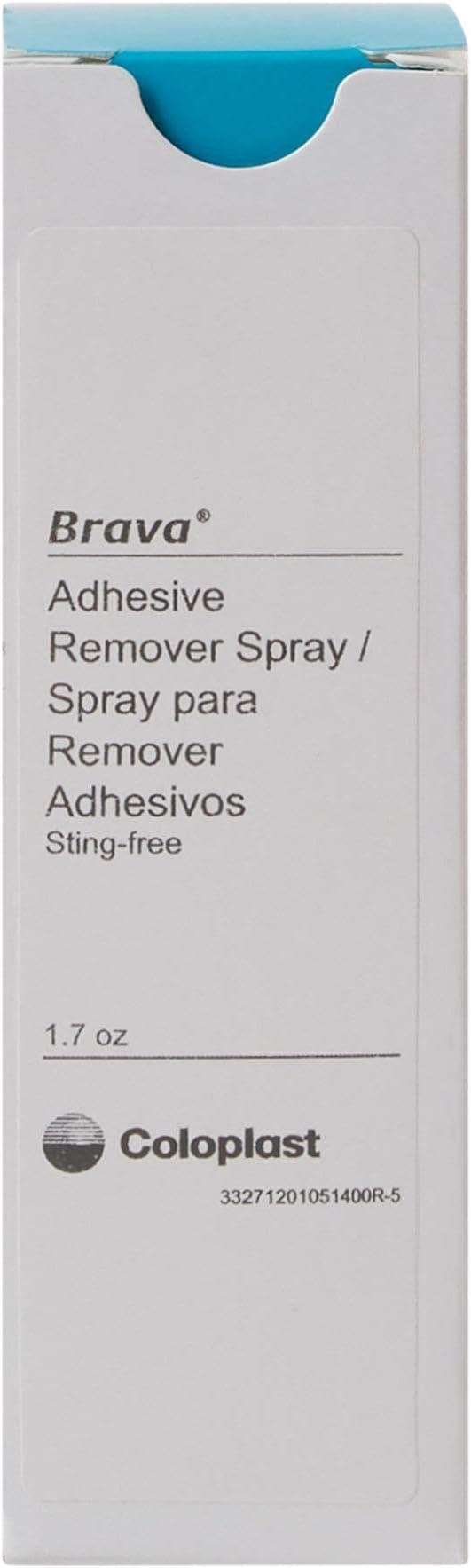 Coloplast Brava Adhesive Remover dissolves adhesive residue on skin and surfaces.