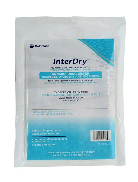 Coloplast InterDry textile, 10x36 inches, antimicrobial silver, moisture management for skin comfort