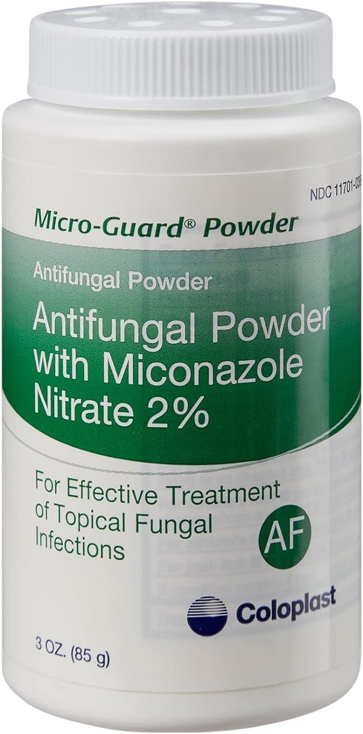 Coloplast Micro-Guard 2% miconazole nitrate label highlights active antifungal ingredient.