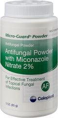 Coloplast Micro-Guard 2% miconazole nitrate label highlights active antifungal ingredient.