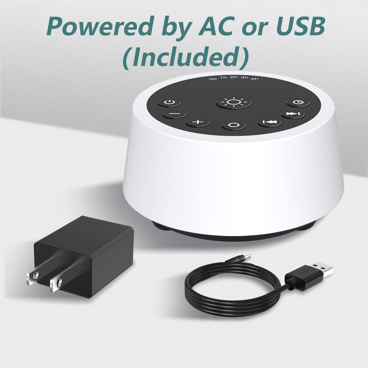 Color Noise includes adapter and USB for convenient setup.