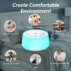Color Noise sound machine includes adapter for convenient power connection.