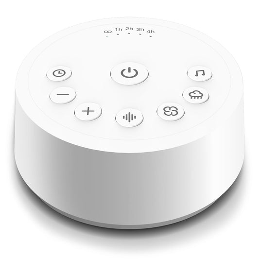 Color Noise sound machine front view shows compact design and controls.