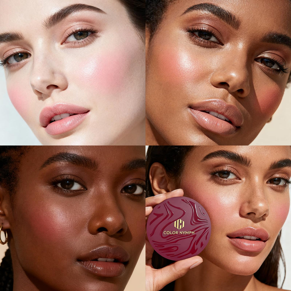 Color Nymph blush palette front view in compact packaging for travel-friendly beauty.