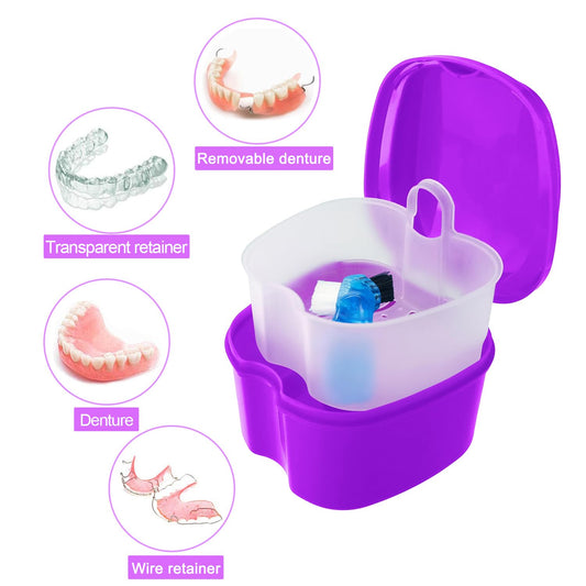Denture cup soaking holder with detachable drain basket