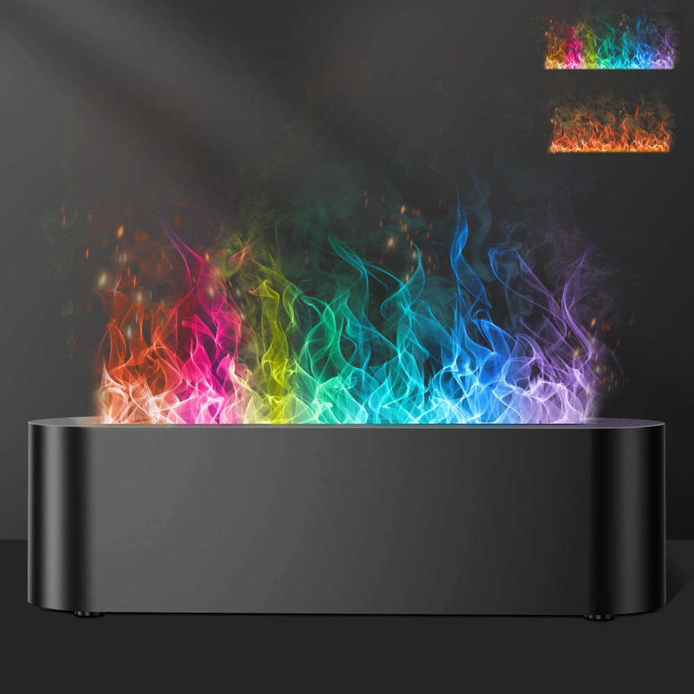 Colorful flame diffuser with 7-color LED flame glowing on the unit