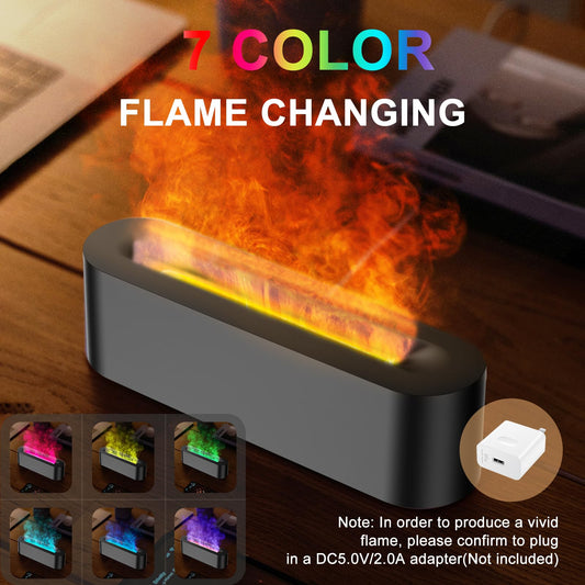 Close-up of 7-color changing LED flame lights on the diffuser