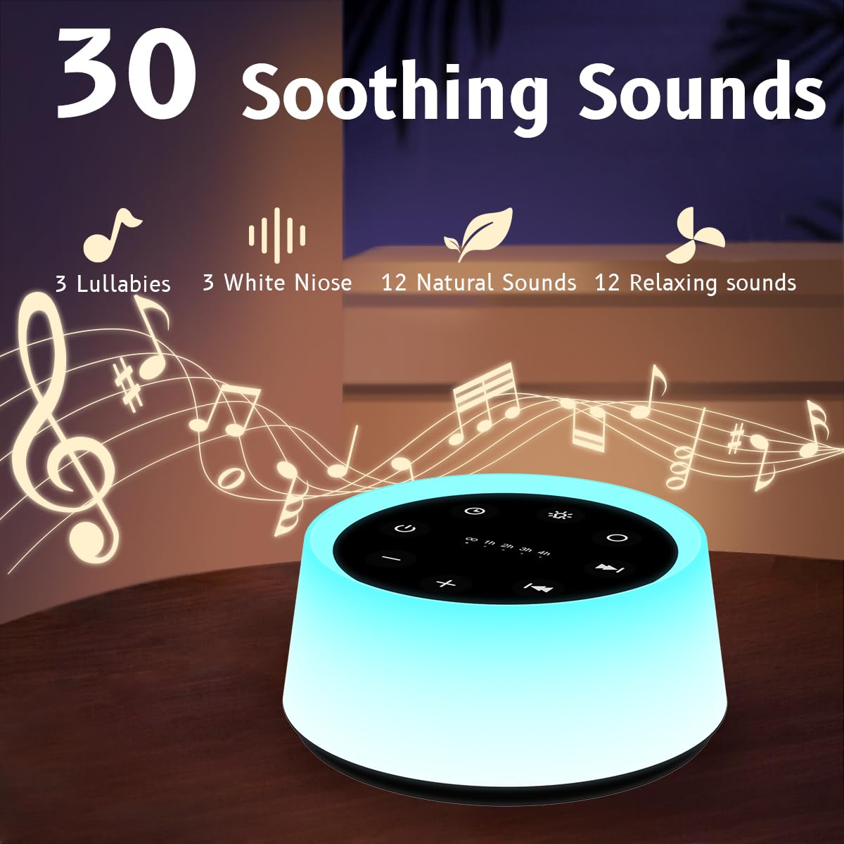 ColorsNoise night light with 12 colors creates cozy bedtime ambiance.