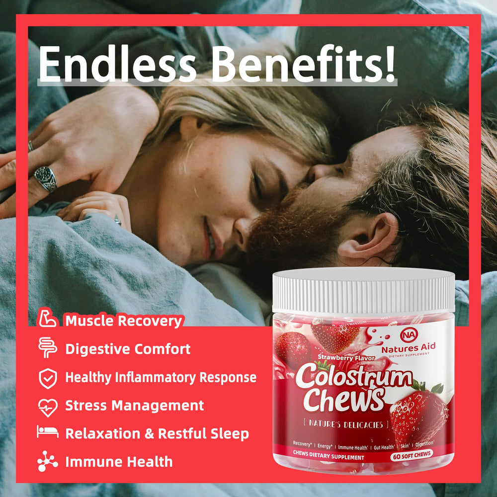 List of ingredients for Colostrum Chews Strawberry flavor