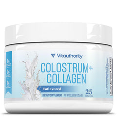 Front view of Colostrum Collagen Peptide Powder packaging